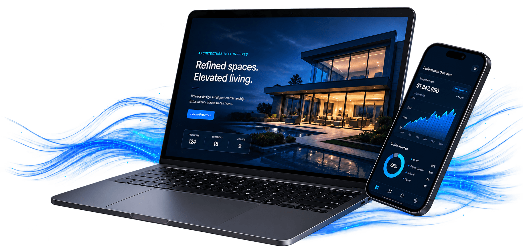 Laptop and smartphone displaying Driftline Tech digital solutions.